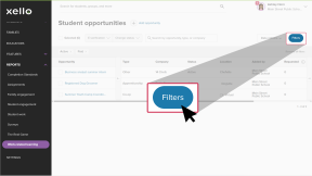 Student opportunities report is open. The cursor is clicking the Filters button.